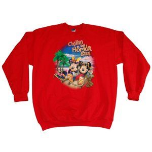 Vintage Disney MIckey & Minnie Chillin in the Florida Sun Pullover Sweatshirt XL